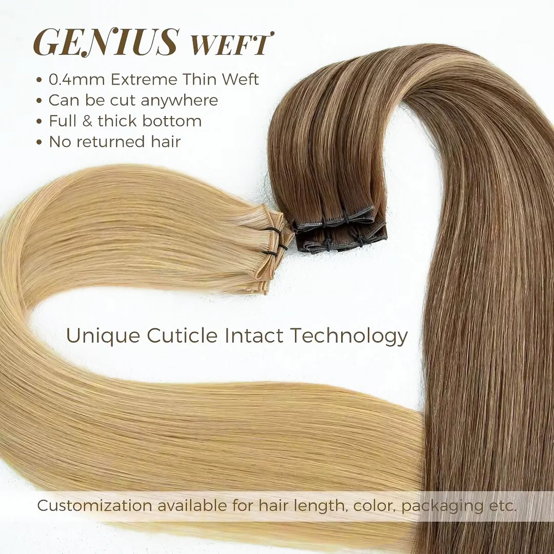 Фото Genius Weft, прямые бразильские 100% натуральные человеческие волосы, двойные вытянутые невидимые наращивание волос для женщин, плетение волос №5