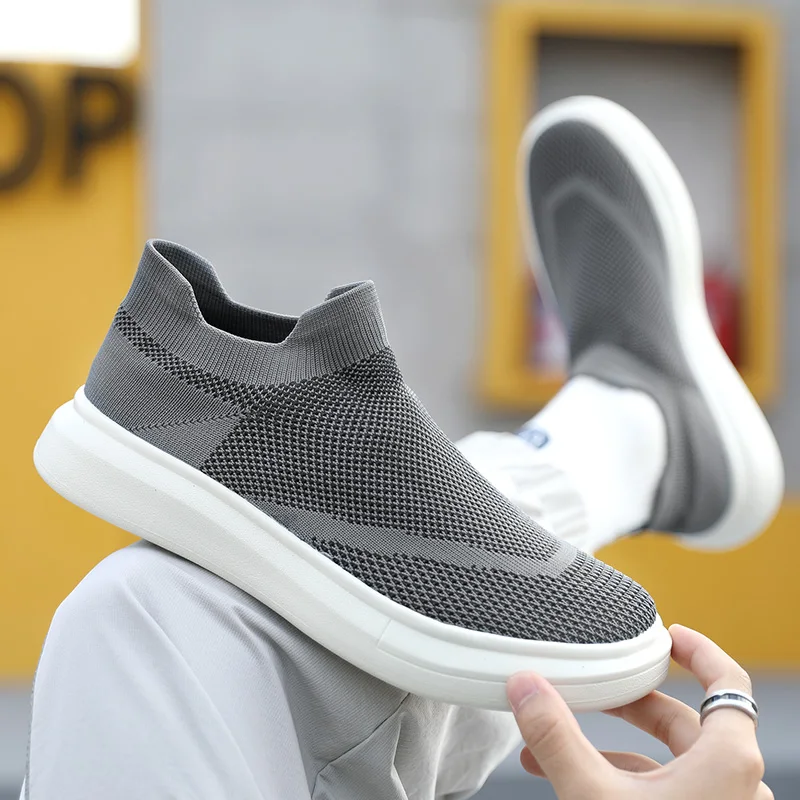 SALUDAS Male Shoes Running Shoes Slip On Shoes Sneakers Casual Athletic Breathable Mesh Knit Slip-On Loafer Walking Shoes