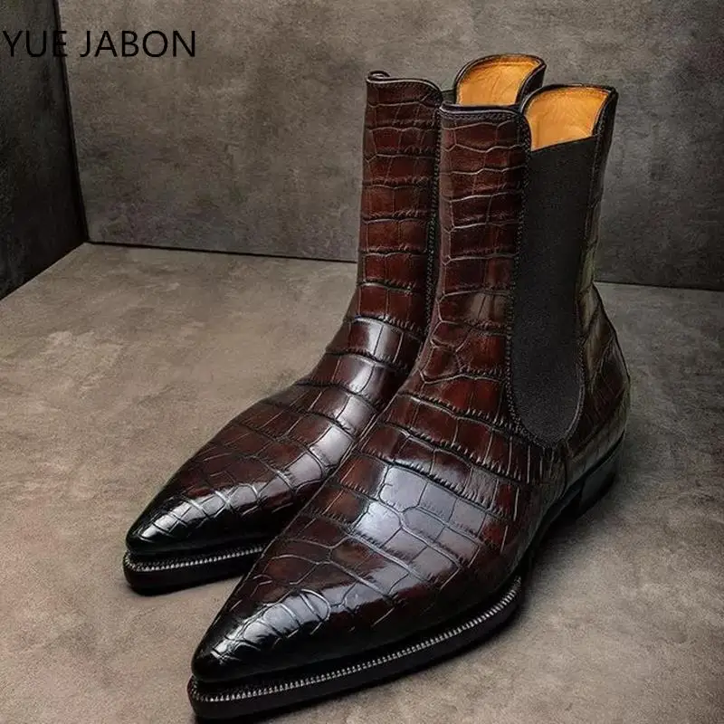Мужские классические ботинки челси в стиле ретро с крокодиловым узором мужские