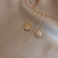 2022 new fashion elegant glass filled flower long earrings for woman ear linetassel earring korean jewelry luxury party girls