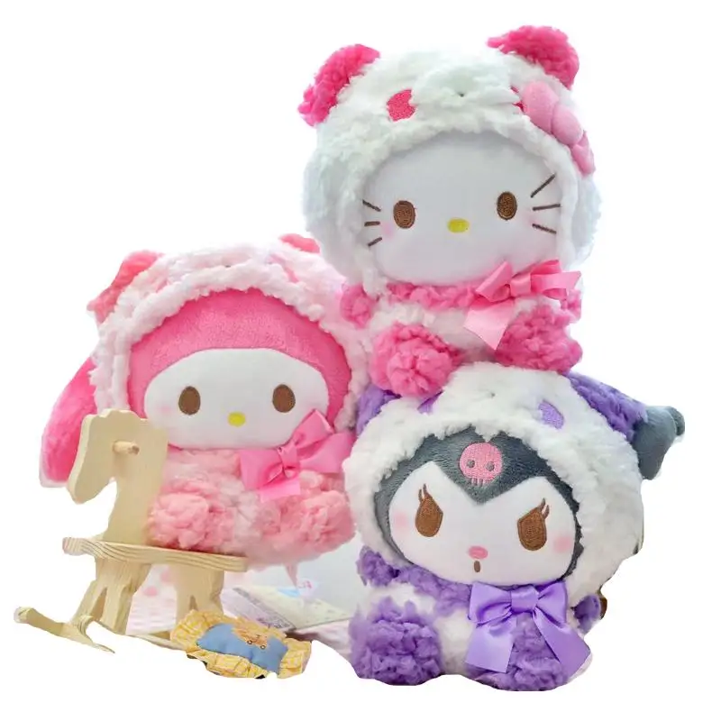 

Kawaii Room Decoration Sanrioed Hello Kitty Kuromi Cinnamoroll Anime Cute Series Plush Toy 17cm Doll Ornament Gift for Girls