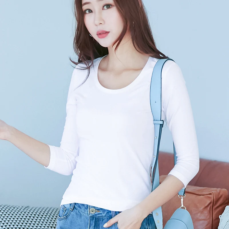 Футболка женская с рукавом 3/4 96% хлопок и 4% спандекс сезон весна-лето