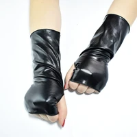 female thin half finger pu leather gloves sexy punk hip hop nightclub show gloves outdoors metallic feel fingerless mitten