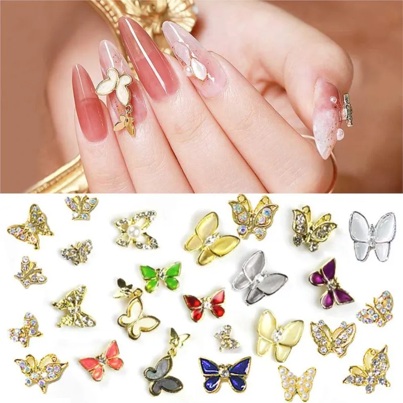 

10Pcs/Lot Butterfly Nail Art Jewelry Charms AB Crystal Rhinestones 3D Butterfly Alloy Nail Jewelry Sliver/Gold Nail Stud Jewelry