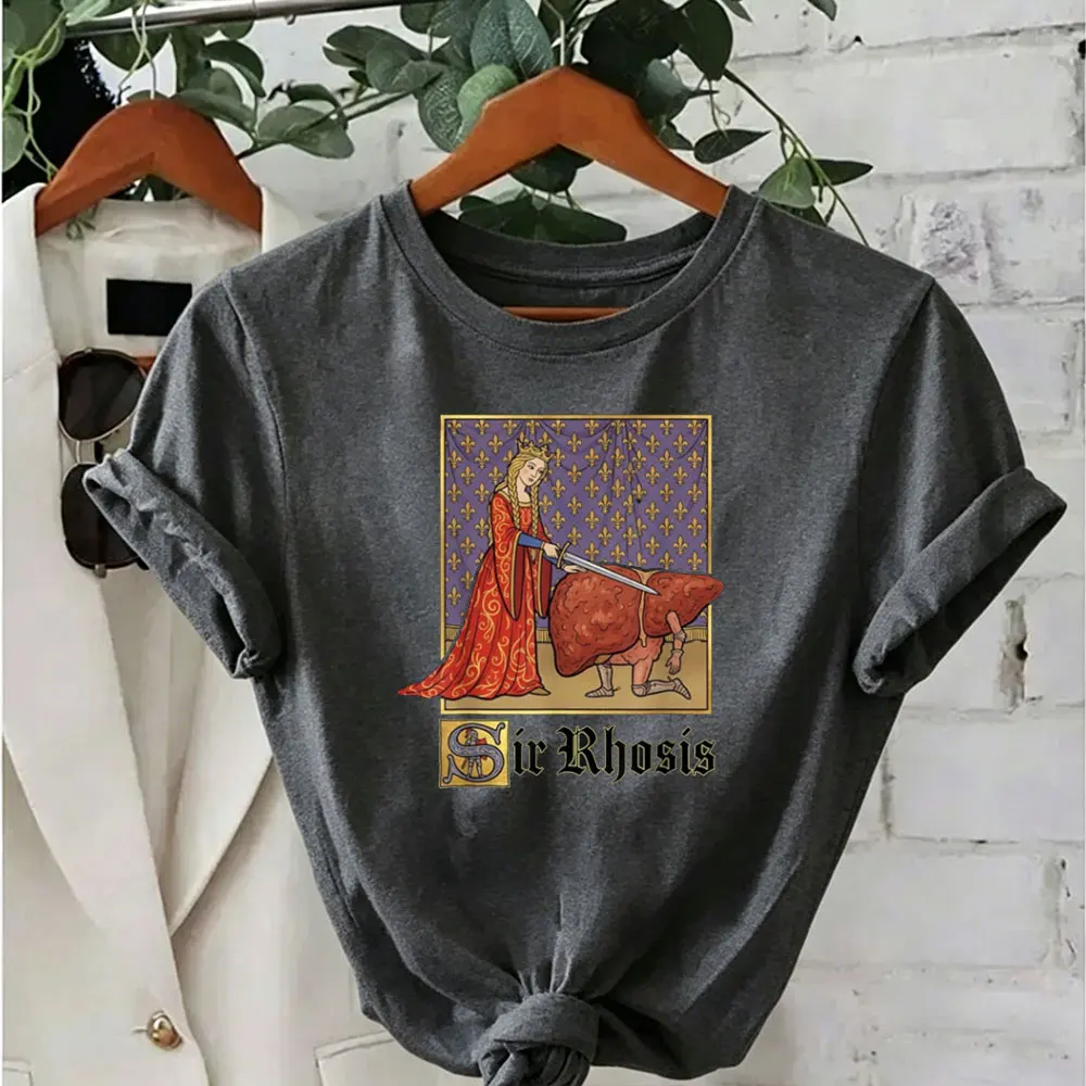 Фото Футболка унисекс с забавным принтом Sir Rhosis Medieval Pun Meme Funny Liver Drunk, интересная графика, оверсайз, с круглым вырезом, с принтом №5