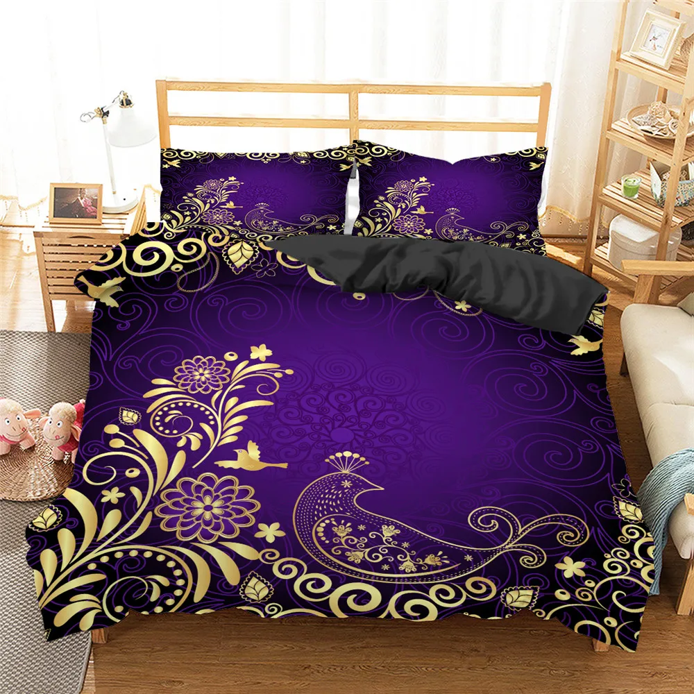 

Vintage Duvet Cover with Pillowcase Mandala Floral Bedding Luxury Home Textile Queen King Bedclothes Set Purple Comforter Cover