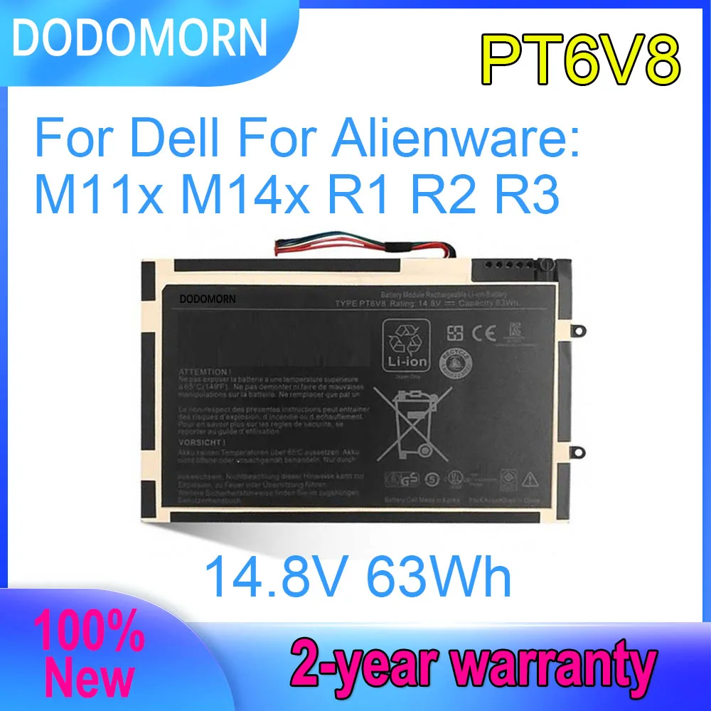 Аккумулятор DODOMORN PT6V8 для ноутбука Dell Alienware M11x M14x R1 R2 R3 серии T7YJR 8P6X6 08P6X6 P18G P18G001 P06T 14,8 в 63Wh