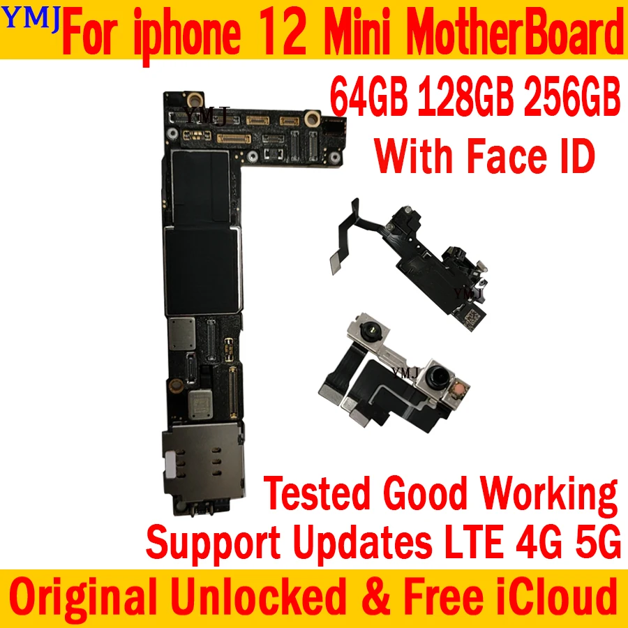 

64GB/128GB/256G For iPhone 12 Mini Motherboard Free iCloud Mainboard With/Without Face ID Support GSM WCDMA 4G 5G LTE Logicboard