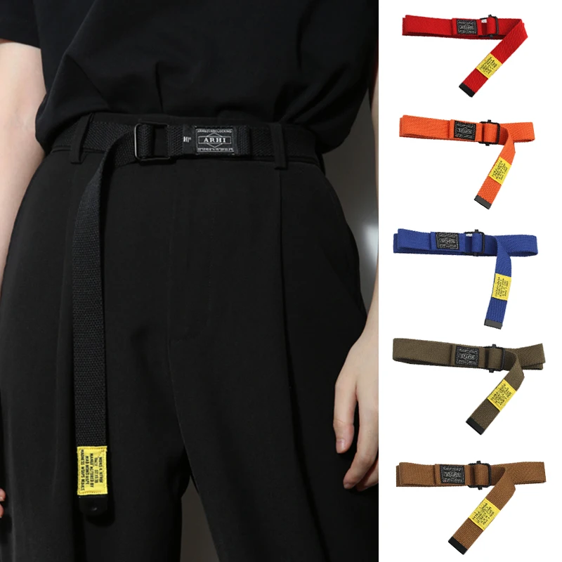 

Men Women Harajuku Belt Adjustable All-Match Belt Korean Style Canvas Belts Plastic Buckle Solid Color Waist Belt Long Waistband
