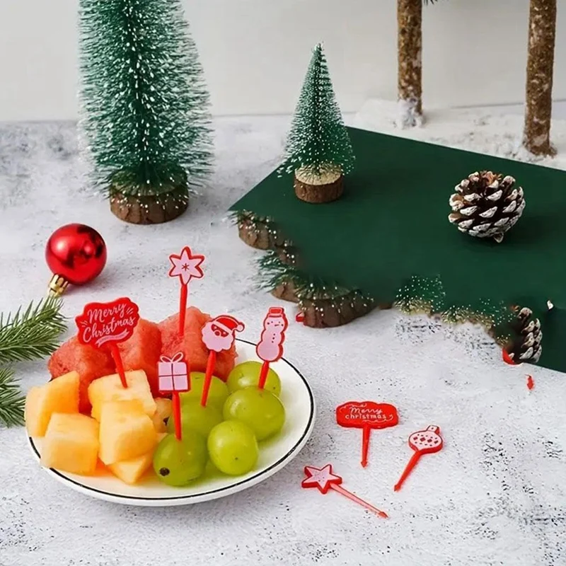 Christmas Themed Fruit Picks Food Fork Set Mini Toothpick Forks Reusable Lunch Box Toothpicks