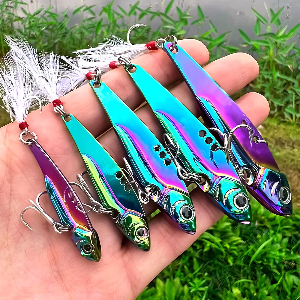

Sinking Wobble Metal Fishing Lure Plating Vibration Baits Artificial Vibe with 2 Sharp Blood Hooks for Freshwater Saltwater Fish