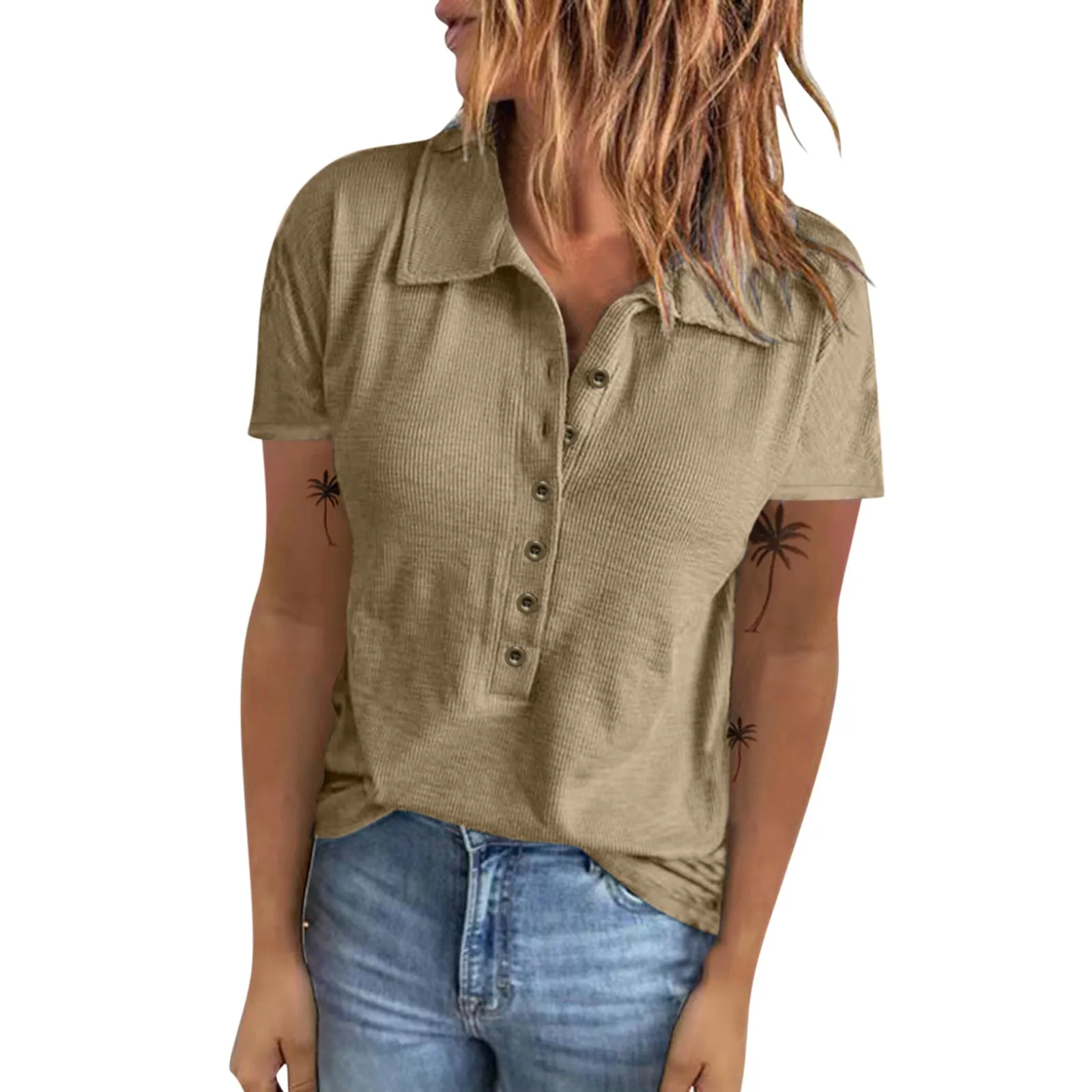 

Женская Однотонная рубашка с отложным воротником, на пуговицах