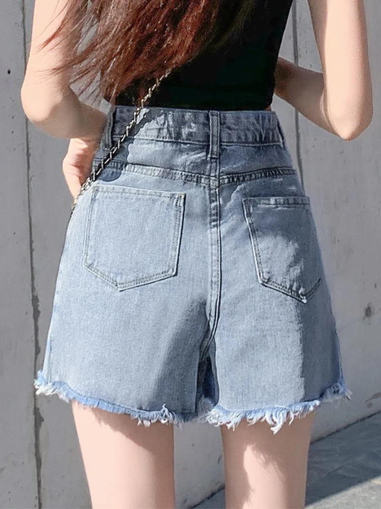 Summer Casual Women Empire Slim Single Breasted Denim Culottes Fashion Lady High Street Bodycon Denim Shorts