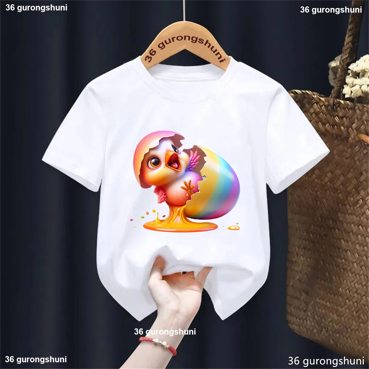 Kawaii Kids Clothes Funny Little Yellow Chicken Printed T Shirt Girls/Boys Summer Short Sleeve T-Shirt Harajuku Streetwear