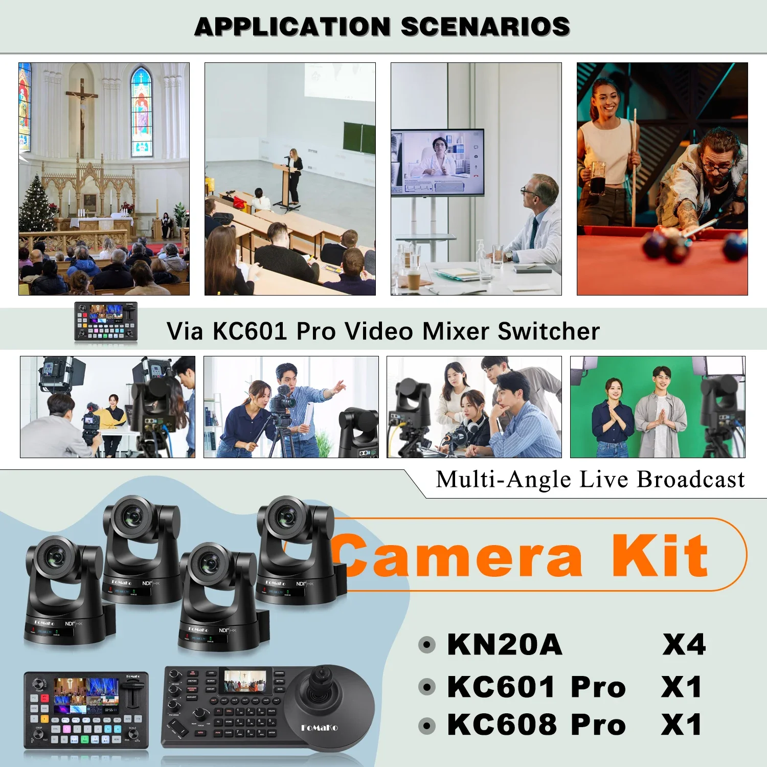 BN620 4 * KN20A HDMI SDI NDI Комплект PTZ-камеры + 1 джойстик контроллера PTZ