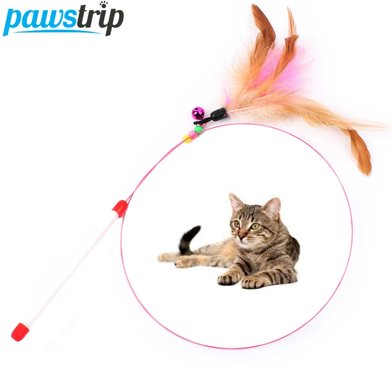 

Funny Cat Teaser Wand Furry Feather Bird Interactive Simulation Bird Cat Stick Toy with Bell Pet Cat Teaser Toys