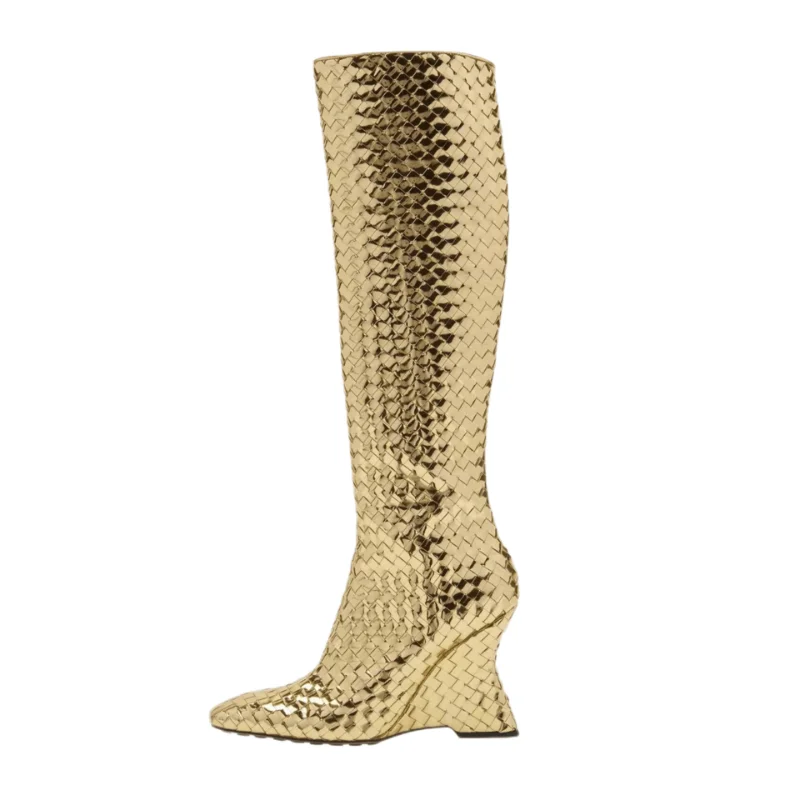 

2023 European and American Fashion Show Shoes Women's Fashion Handwoven Long Boots Sexy High Heel Large Knee Length Boots