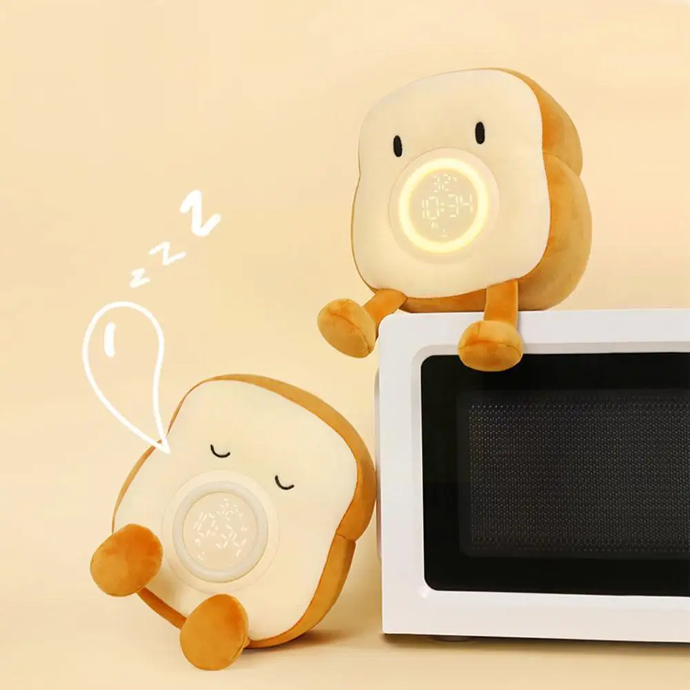 

Cute Plush Toast Night Light Rechargeable Rechargeable LED Bedside Bed Lamp Home Decoration Alarm Clock For Kids Children U2I1