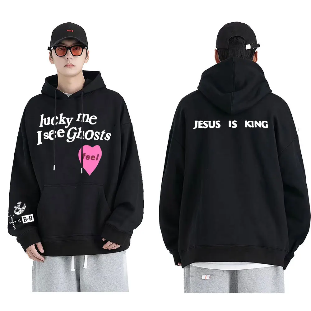 

Lucky Me I See Yhosts Feel Jesus Is King Kanye West Print Hoodie Rapper Men Women Hip Hop Sweatshirt Man Streetwear Mens Hoodies