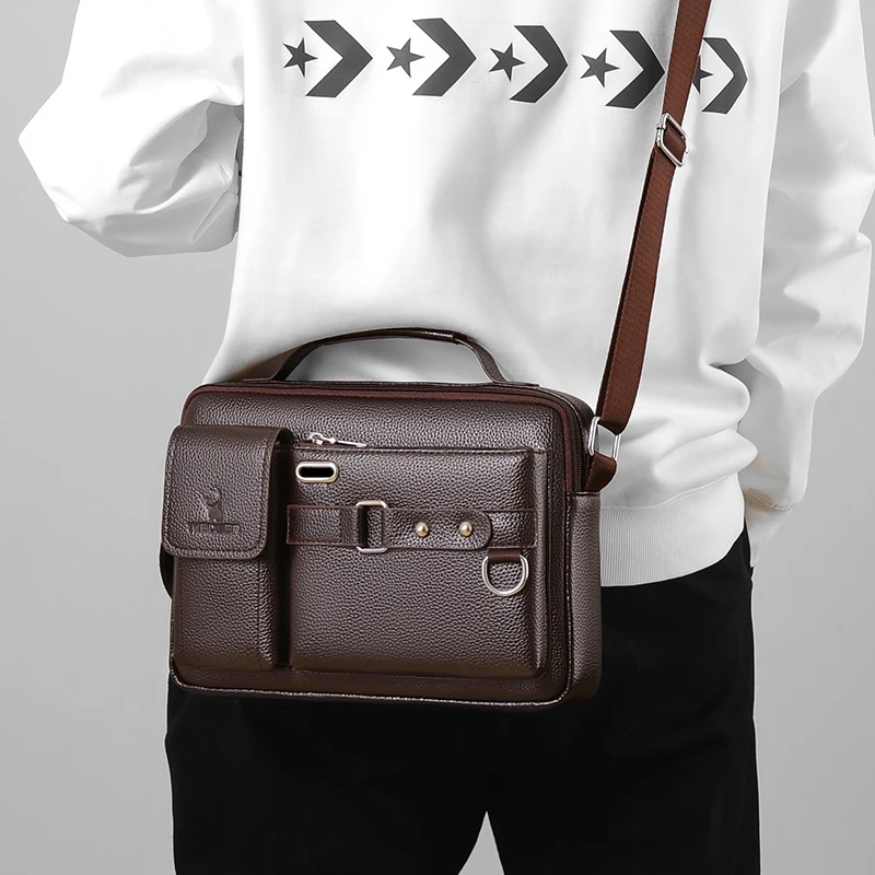 WEIXIER Fashion Men's Shoulder Bag Business Man Crossbody Bags PU Leather Male Handbag Briefcase Travel Messenger Bag Mens Bag