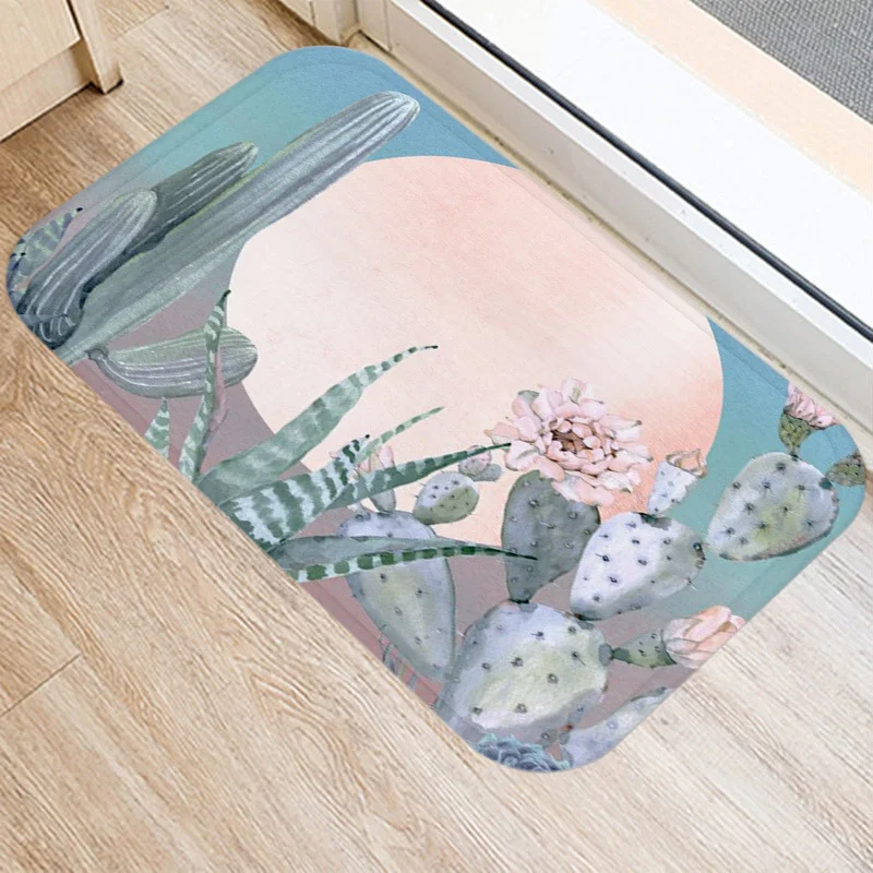 

Cactus Pattern Kitchen Bath Entrance Door Mat Coral Velvet Carpet Doormat Colorful Indoor Floor Mats Anti-Slip Rug Home Decor