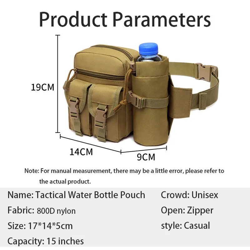 Multi-purpose Kettle Waist Bag Sports Water Bottle Pocket Canvas Unisex Hip Purse Travel Running Backpack Men Military Backpack