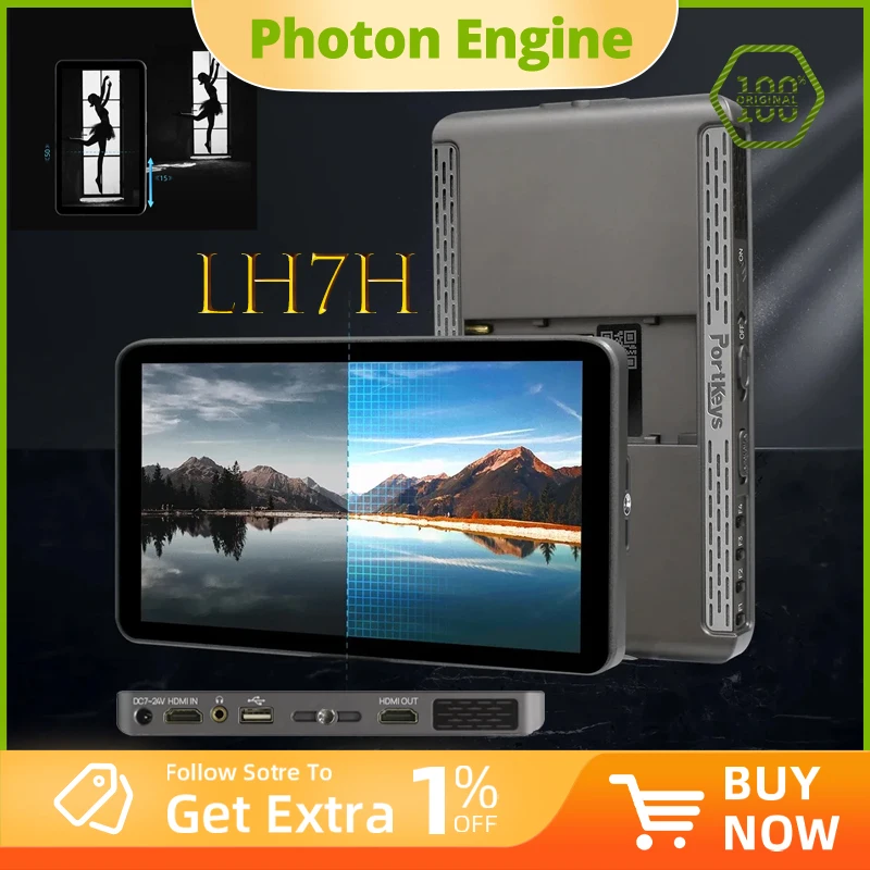 Фото Полевой монитор камеры Portkeys LH7H, 7 дюймов, 1000 нит, сенсорный экран, 3D LUT ARRI, ложный цвет, новый выглядывающийся для DSLR №1
