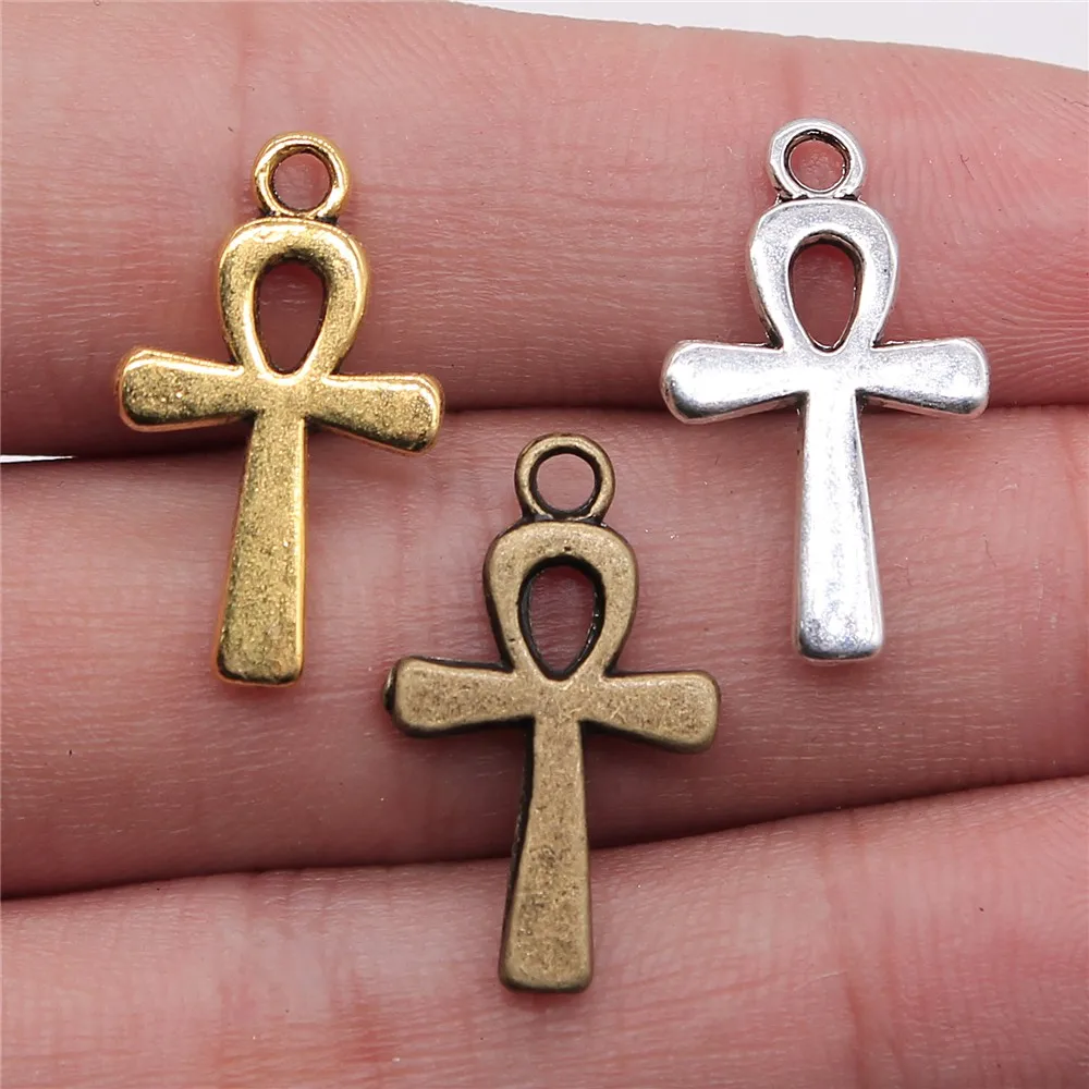 

20pcs Charms Ankh Cross 22x13mm Tibetan Bronze, Gold, Silver Color Pendants for Making DIY Handmade Craft Jewelry accessories