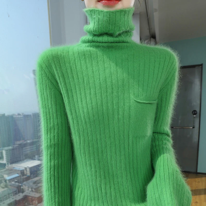 Женский осенне-зимний кашемировый свитер из 100% норки джемпер с высоким