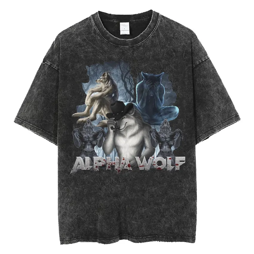 Vintage Washed Don't Ligma Be Sigma Funny Wolf Meme Tee Shirt Mens Clothing Harajuku Fashion Oversized T-shirt Unisex Streetwear