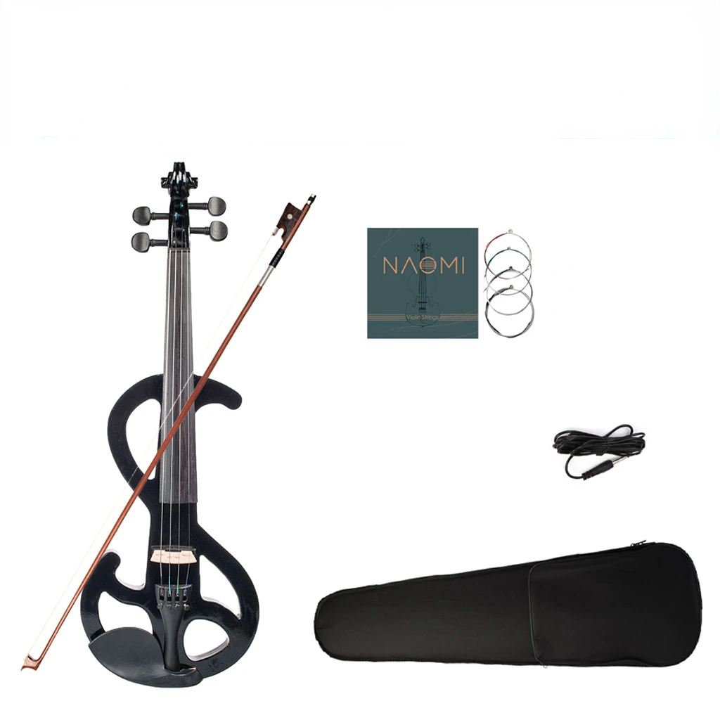 Enlarge LOOK Electric Violin Black Full Size 4/4 Solid Wood Metallic Black Electronic Violin Silent Violin W/Case Bow Cable 4/4 Strings