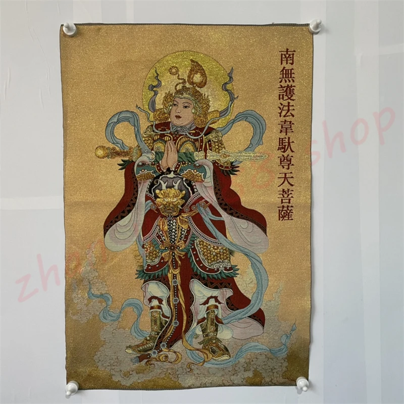 

Embroidered Thangka, Dharma Protector, Weituo, Exquisite Home Traditional Auspicious Decoration