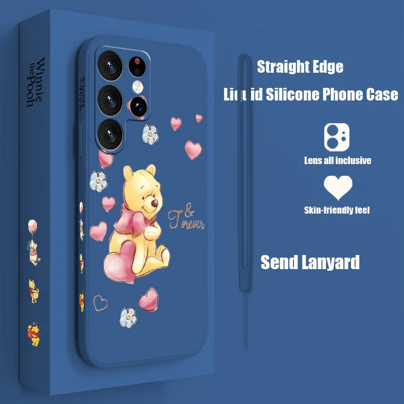 

Disney Winnie the Pooh LOVE Phone Case For Samsung S23 S22 S21 S20 Fe S10 Note 20 10 Ultra Lite Plus Liquid Left Rope Cover