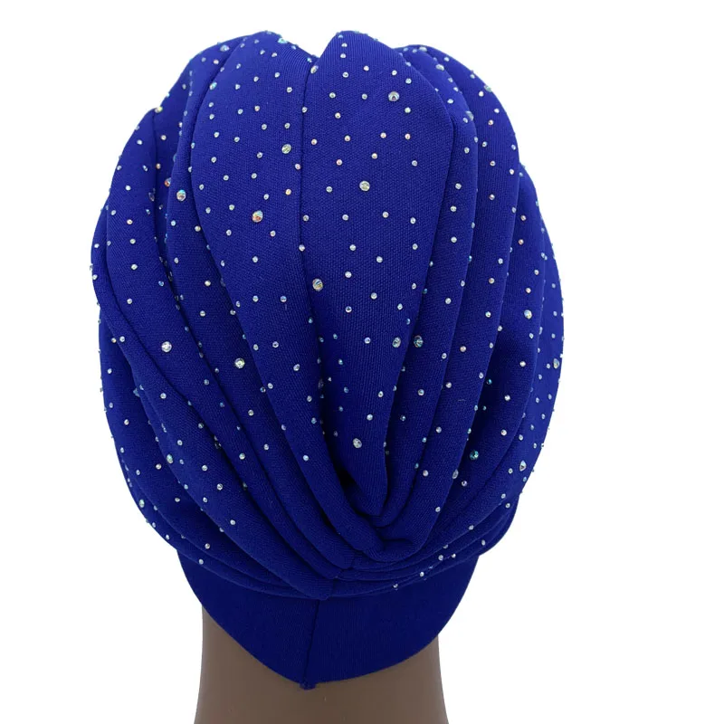 Fashion Shinny Rhinestone Flowers Women's Turban Hat Muslim Beanie Head Wrap Bonnet Female Party Headgear African Headtie