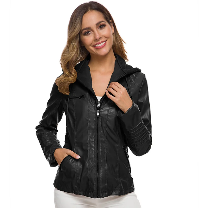 2021 New Autumn Zipper Faux Soft Leather Jacket Short Leather Jacket Ladies Basic Street Coat Black Red Motorcycle Jacket Women