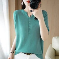 short sleeved t shirt womens popular 2022 new summer outer wear cotton knitted thin loose vest half sleeve top