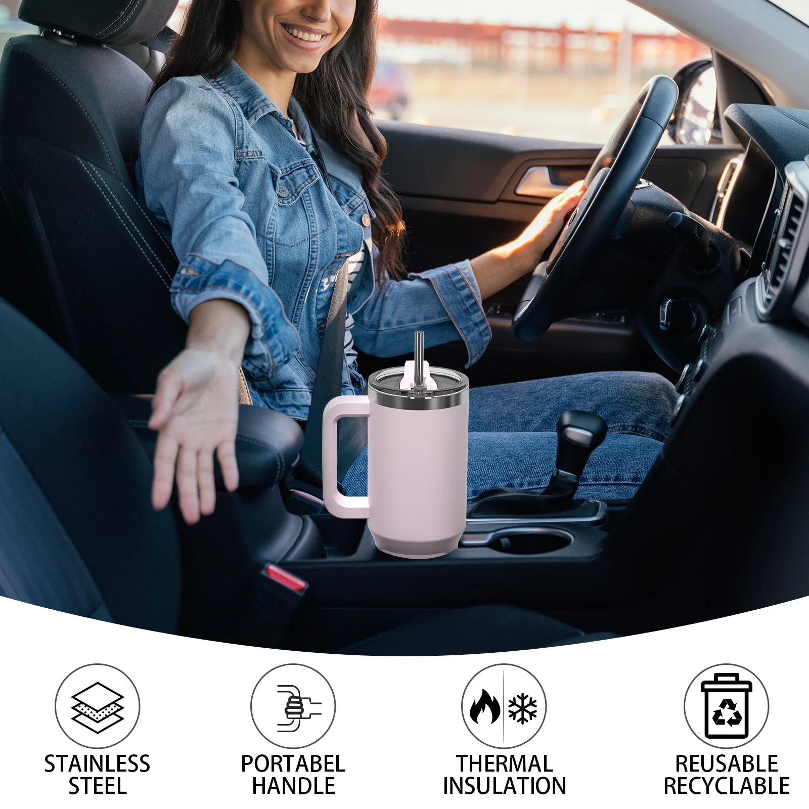 Переносной термос из нержавеющей стали с ручкой 40 унций