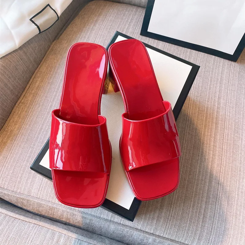 

2022 new jelly pvc slippers women open toe sweets chunky colors heels summer outdoor beach slides thick bottom brand sandals