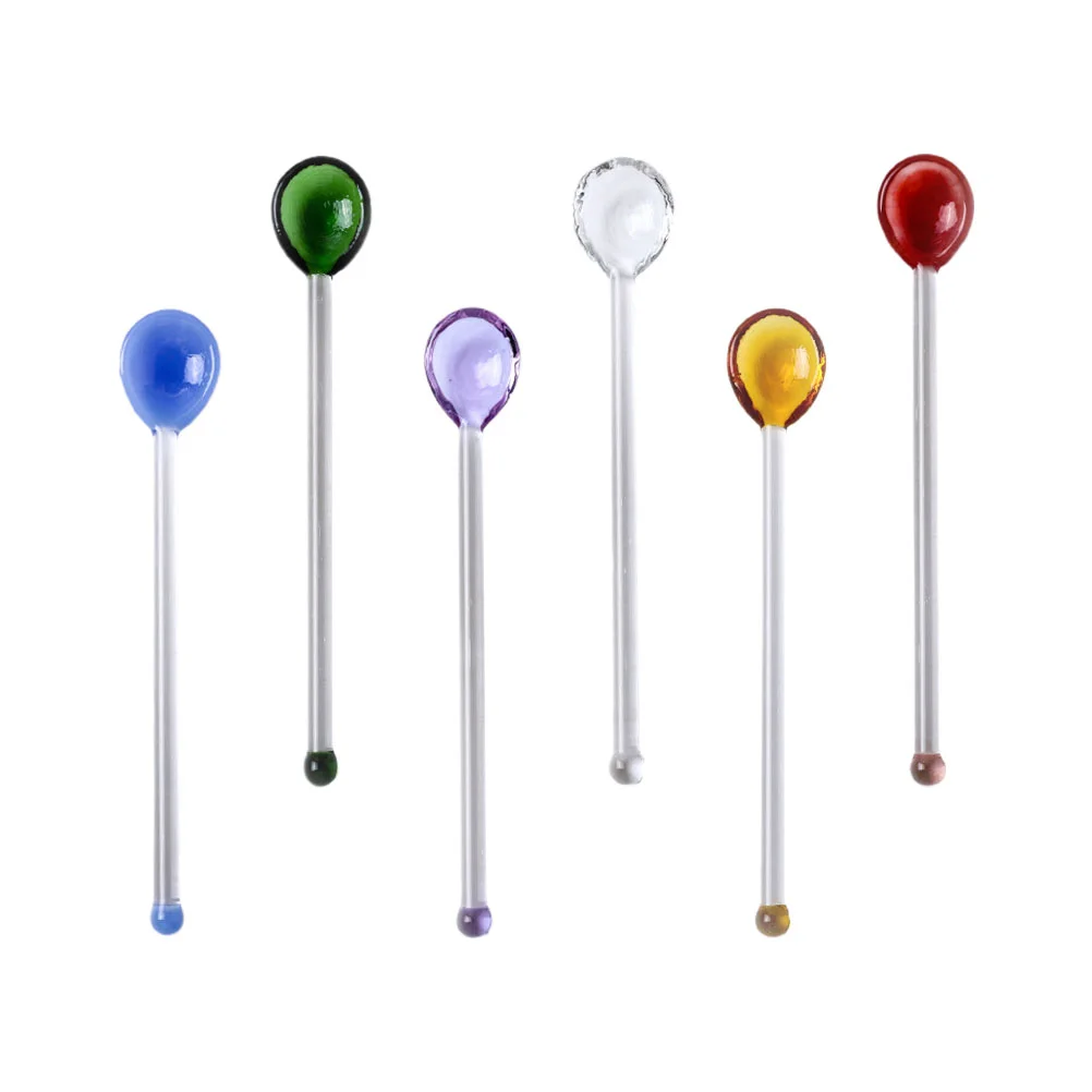 

6Pcs Transparent Long Handle Glass Round Shape Stirring Sticks (Assorted Color)