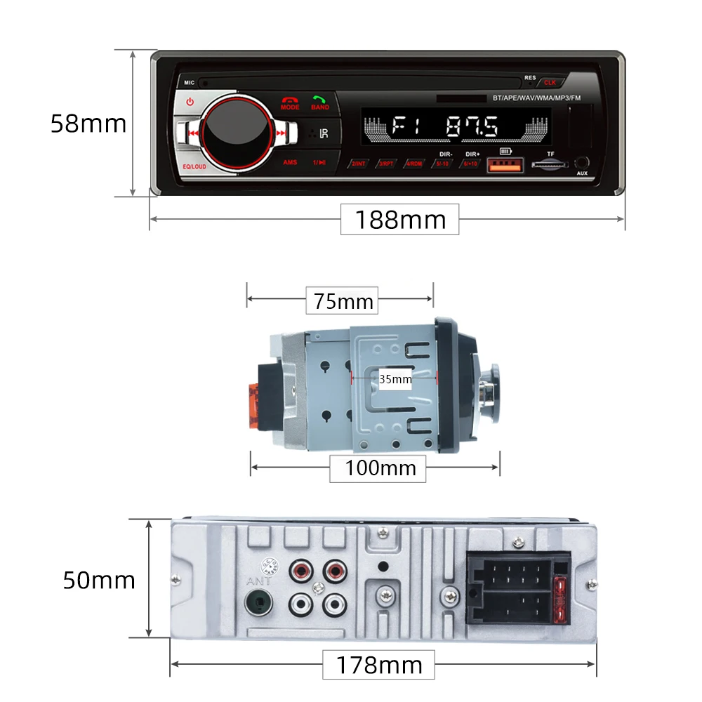 Автомобильный радиоприемник REAKO Φ FM MP3 плеер аудио стерео AUX вход USB/SD функция