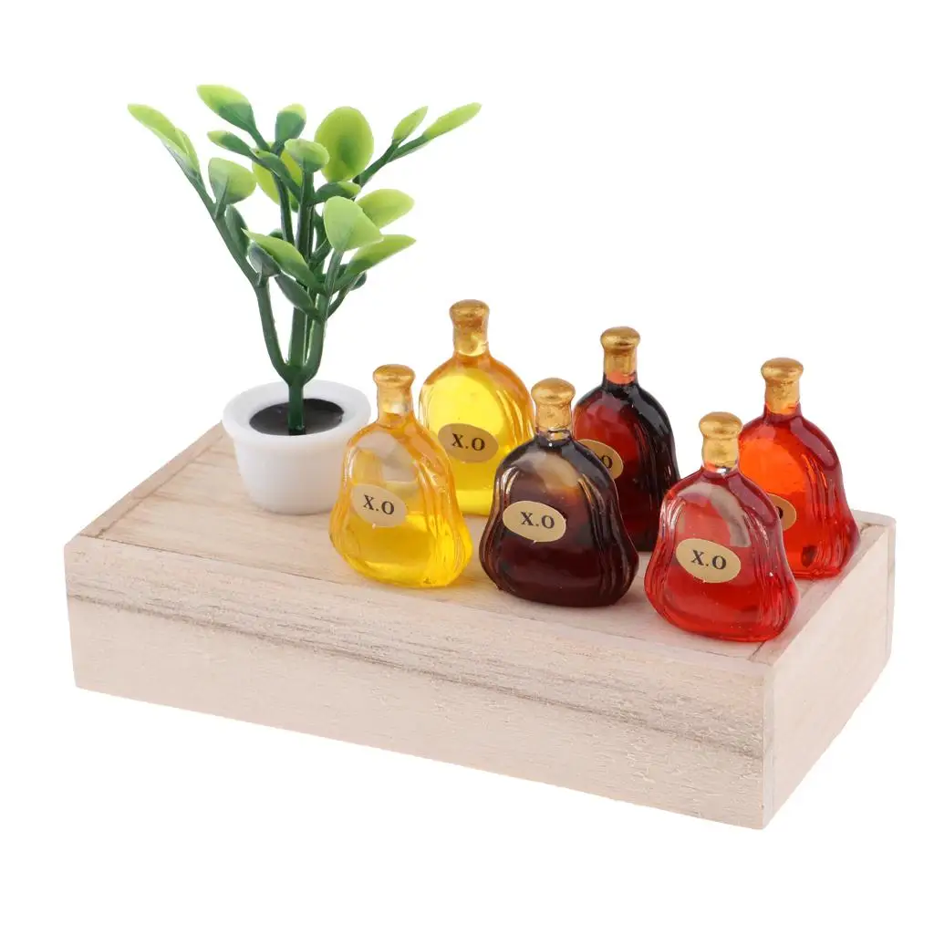 

1/12 Dollhouse Mini Wooden . Bottle&Wooden Box Scene Model Decor