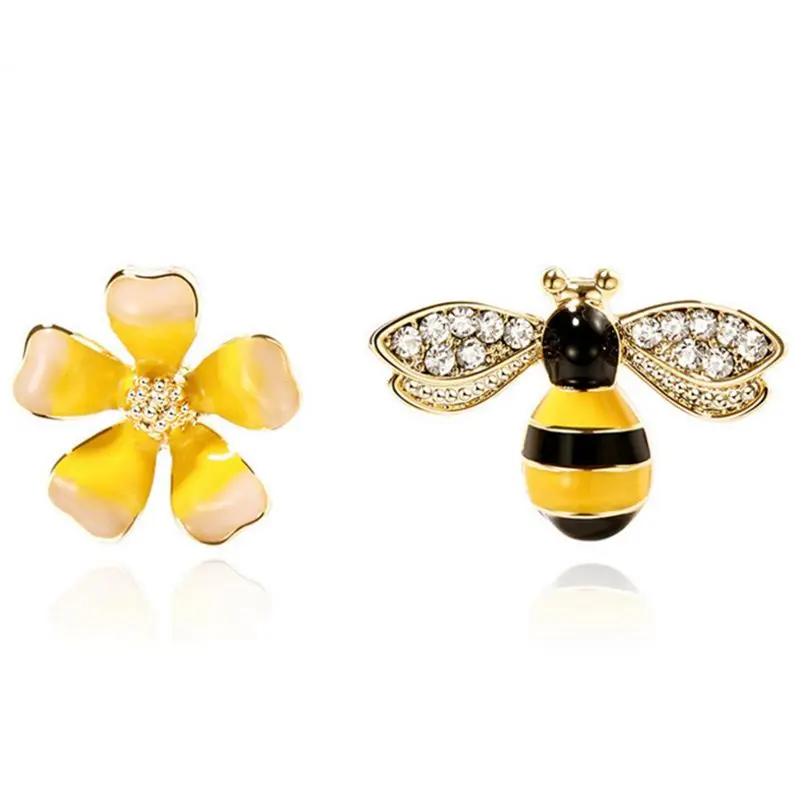 

Flower Bee Asymmetric Earrings Zircon Earrings Earings Fashion Jewelry