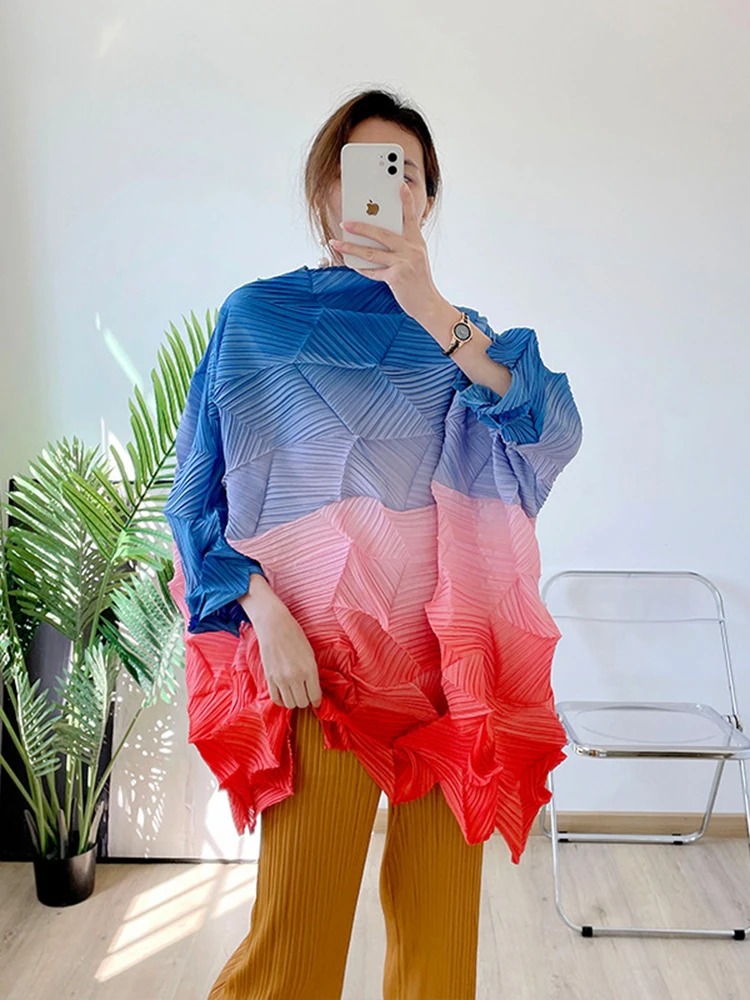 LANMREM плиссированные градиентные рубашки для женщин 2022 осень и лето новый цветной