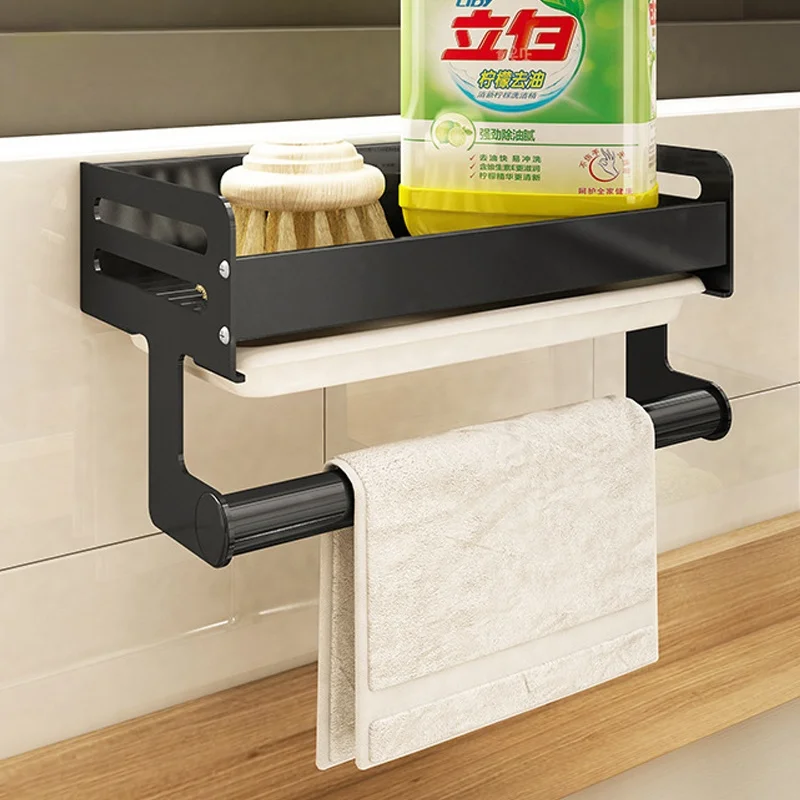 

Sponge Holder Wall-Mounted Kitchen Sink Caddy Organizer Sponge Soap Brush Dish Dishcloth Bathroom Towel Holder Space Aluminum