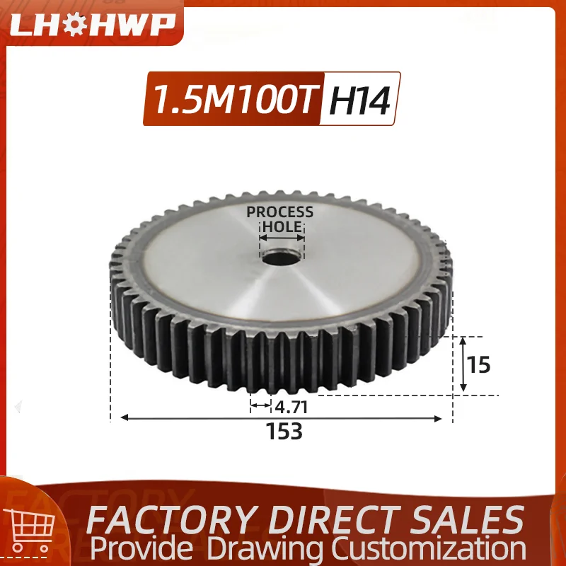 

1.5 mold spur gear 100 teeth machining hole 14 Flat tooth Gear 45 steel spur gear thickness 15mm