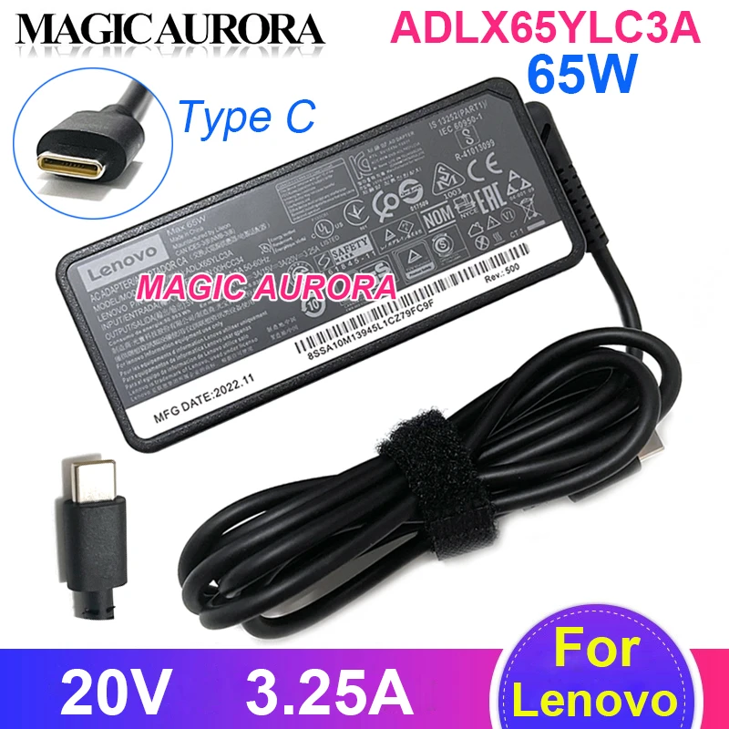 Genuine 20V 3.25A 65W Type C Laptop Charger ADLX65YLC3A ADLX65YCC3A for Lenovo ThinkPad X280 X380 X390 X395 L580 Power Adapter