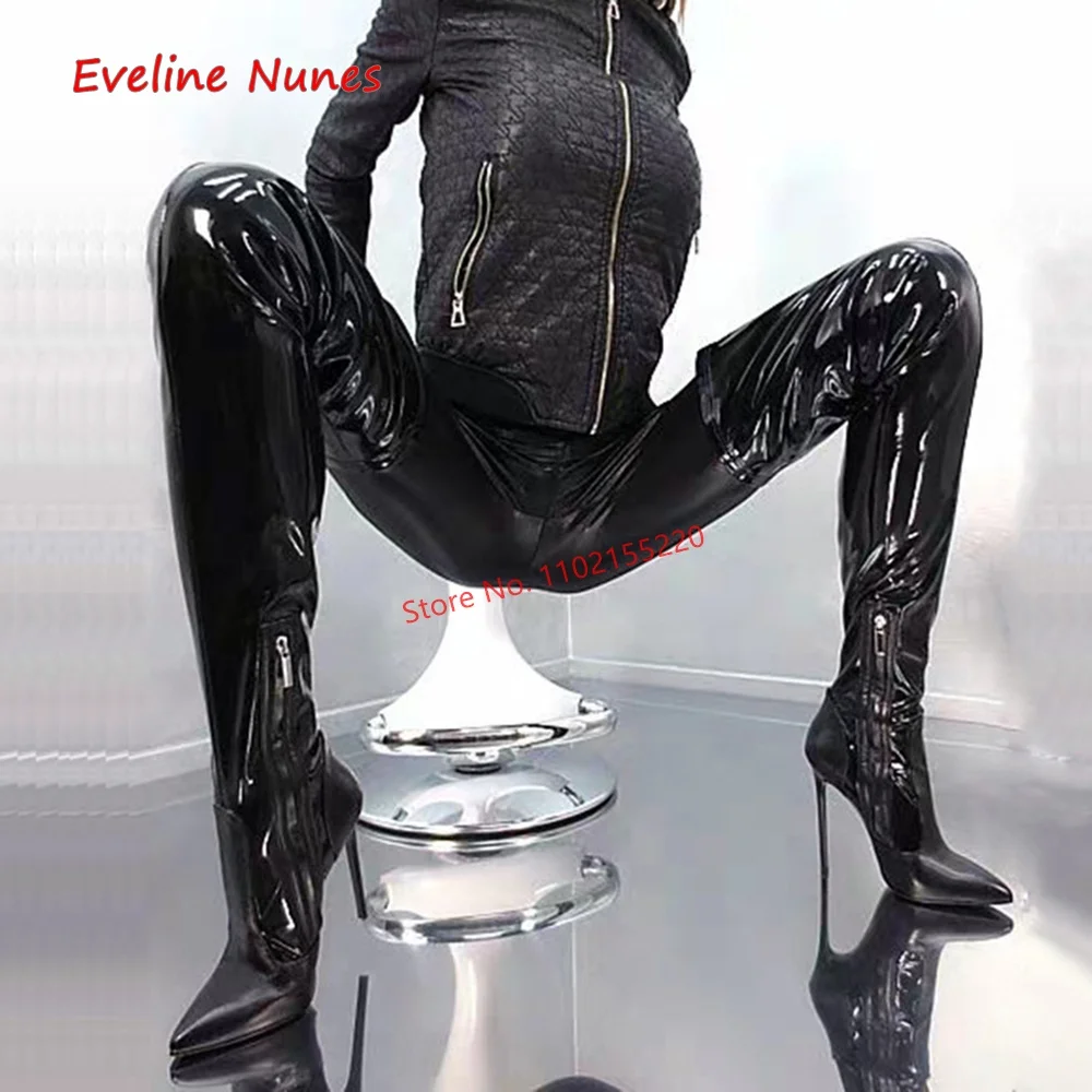 Red Sexy Over The Knee Boots Women's Patent Leather Side Zipper Pointed Toe Stiletto Heel Fashion Plus Size Elastic Shoes