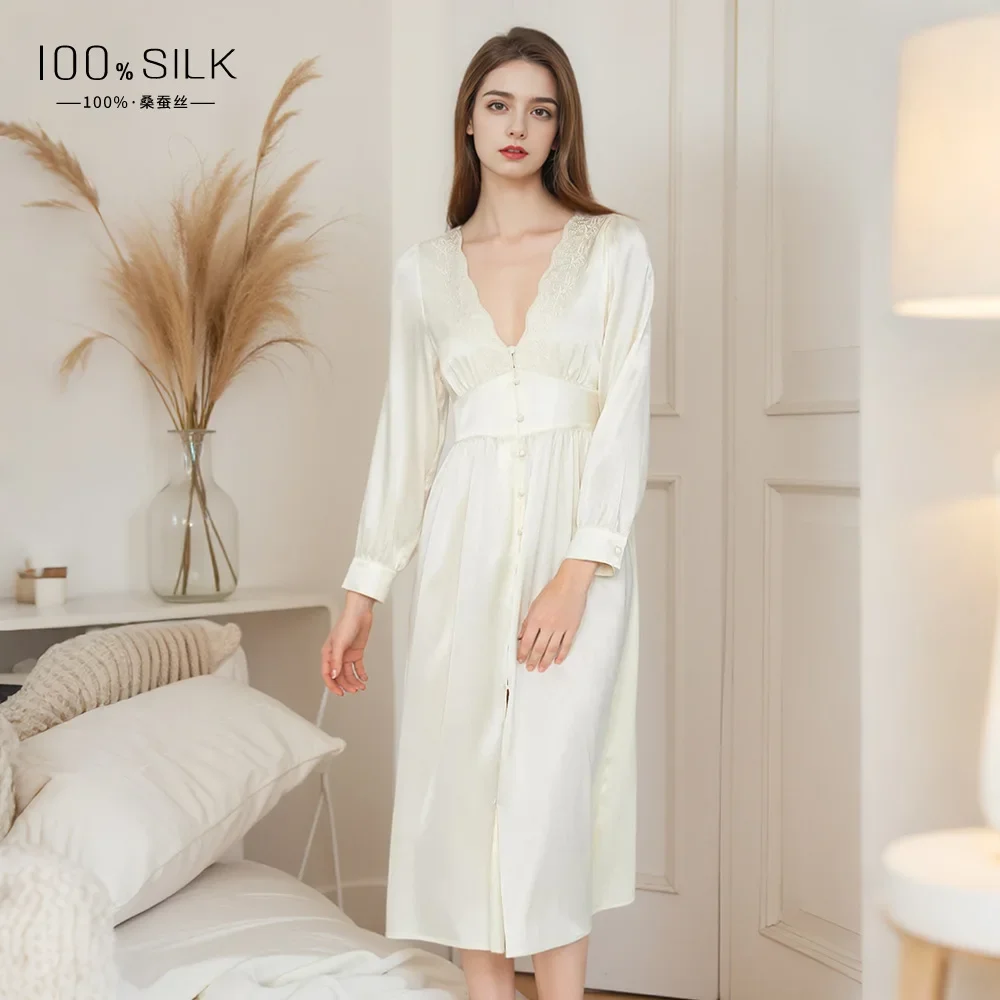 Длинная атласная ночная рубашка из шелка шелковицы 19 мм тяжелый шелк сексуальное