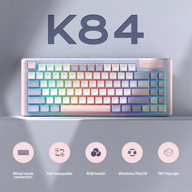 Dustsilver K84 Mechanical Keyboard Wired RGB Backlight Hot-S