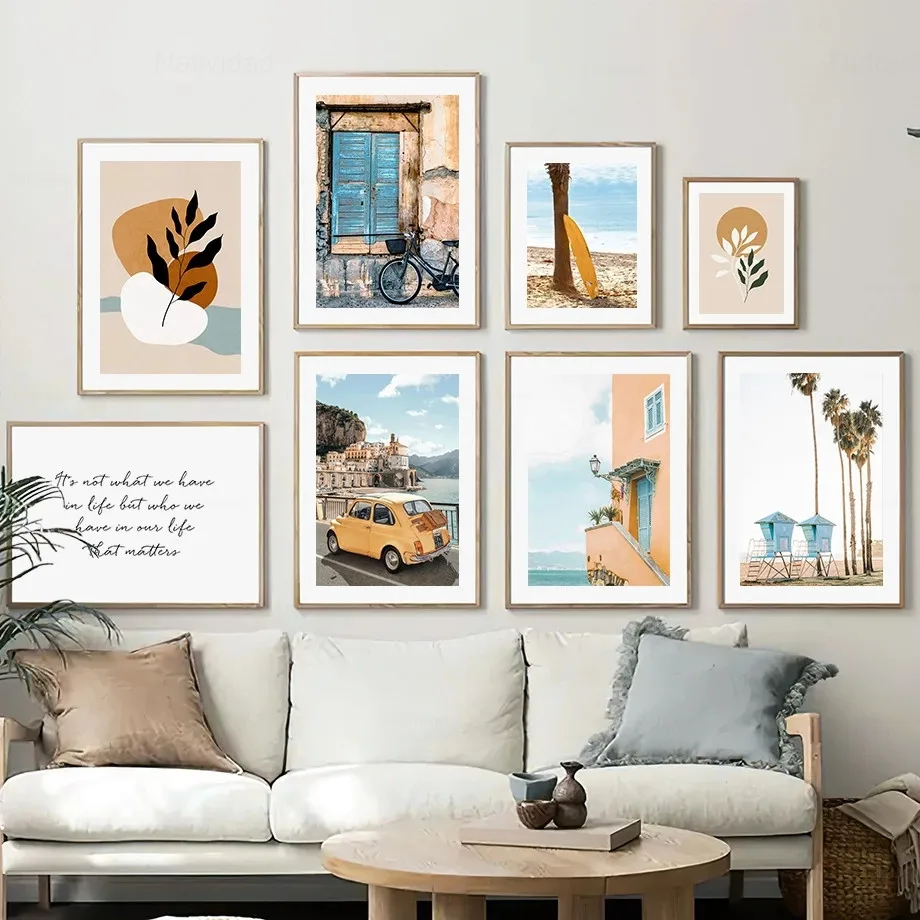 

Canvas Painting Travel Sea Palm Tree Surfboard Wall Nordic Posters and Prints Landscape Wall Room Decoration Pictures Unframe